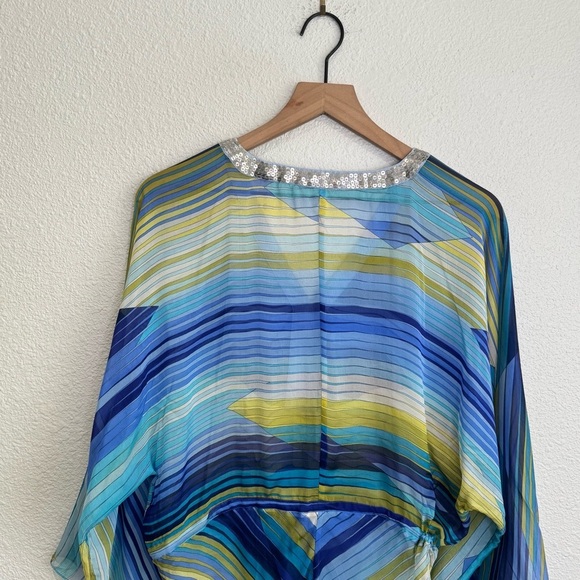 Robert Gram Womens Large 100% Silk Sheer Sequin Boho Flowy Coverup Vacation - Picture 10 of 11